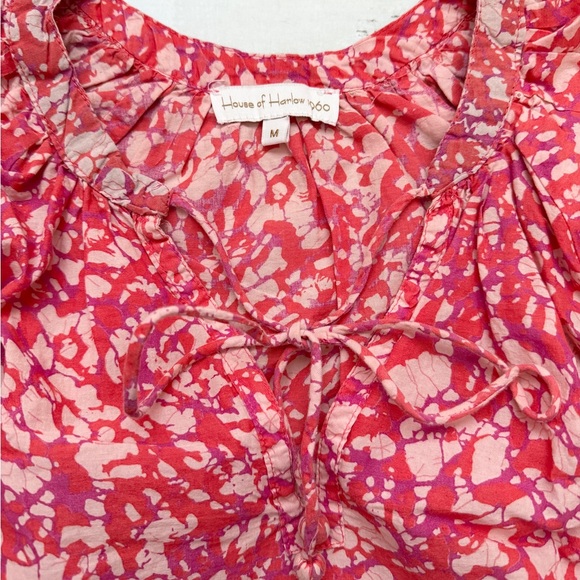 House of Harlow 1960 Pink Floral Boho Blouse M 100% Cotton Peasant Top - Picture 3 of 7